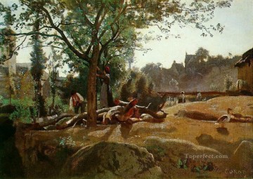ジャン・バティスト・カミーユ・コロー Painting - 夜明けの木の下にいる農民たち モルヴァンの外光 ロマン主義 ジャン・バティスト・カミーユ・コロー